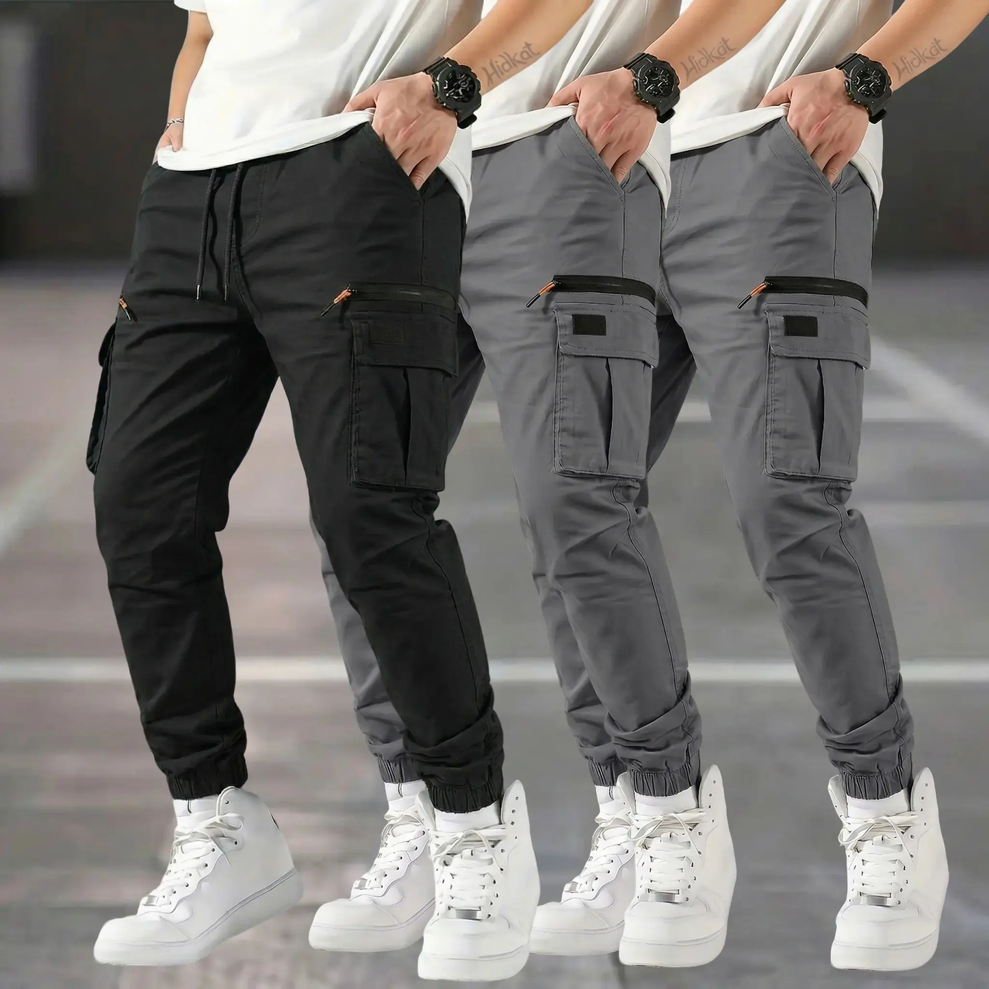 Men’s outdoor cargo pants, 3-pack — American casual straight-leg tapered harem long pants