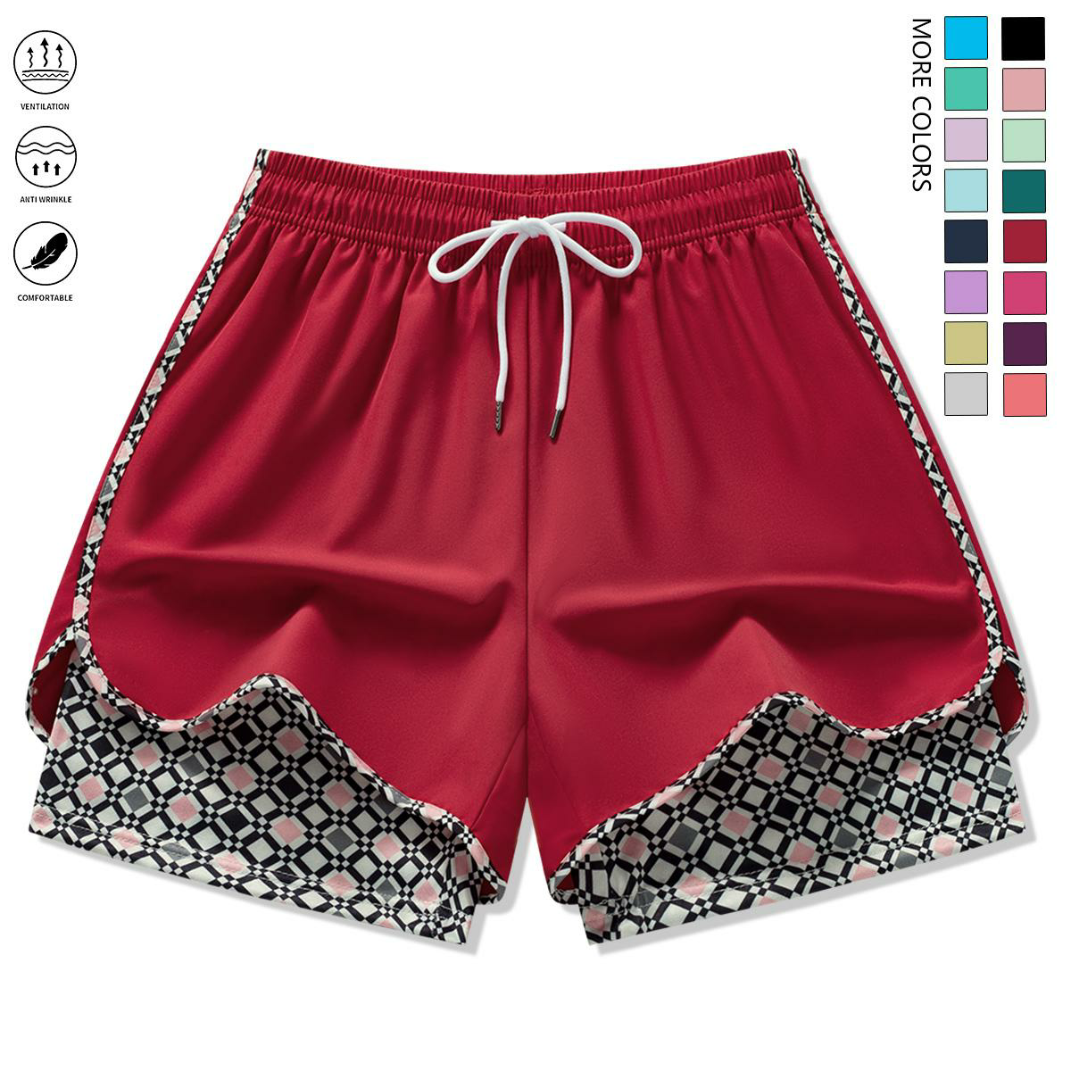 Set of 3 women’s casual athletic shorts featuring elastic waistband with lining