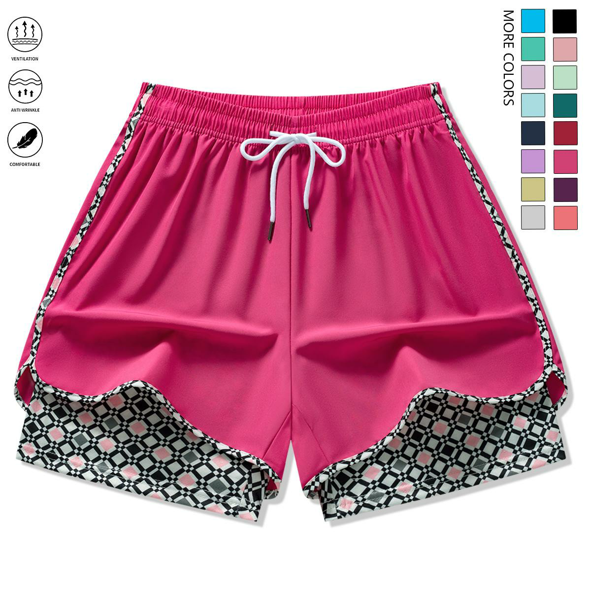 Set of 3 women’s casual athletic shorts featuring elastic waistband with lining