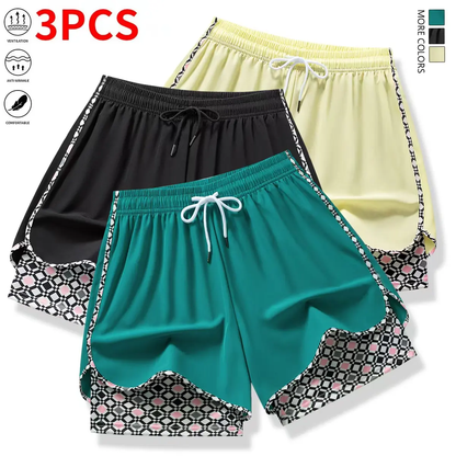 Set of 3 women’s casual athletic shorts featuring elastic waistband with lining
