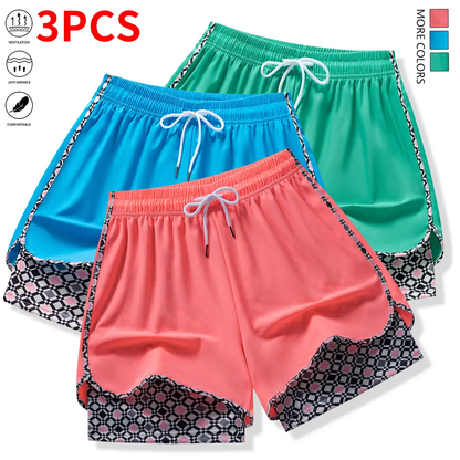 Set of 3 women’s casual athletic shorts featuring elastic waistband with lining