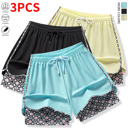 Set of 3 women’s casual athletic shorts featuring elastic waistband with lining
