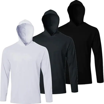 Men UPF 50+ Sun Protection Hoodie Long Sleeve T Shirts Pack Quick Dry Shirt