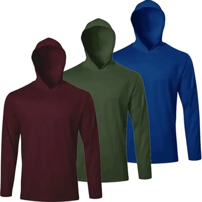 Men UPF 50+ Sun Protection Hoodie Long Sleeve T Shirts Pack Quick Dry Shirt