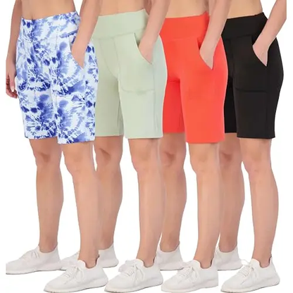 Women's 9" Bermuda Long High Waisted Shorts with Pockets Casual Workout Athletic (Available in Plus)