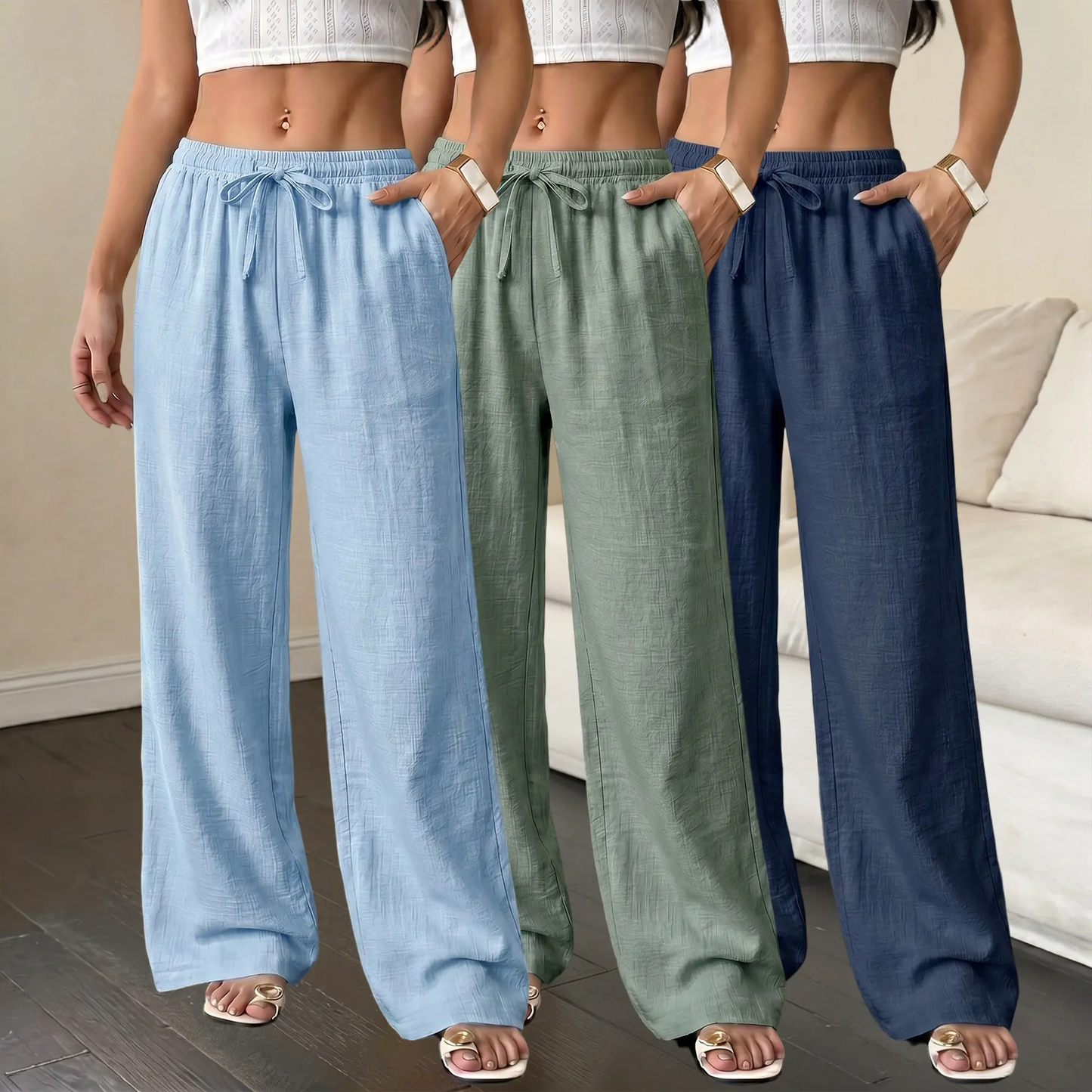 Women’s 6-pack solid-color loose casual pants