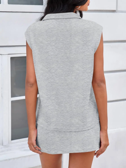 Womens 2 Piece Skirt Sets Summer Sleeveless Half Zip Sweatshirt Athletic Skorts