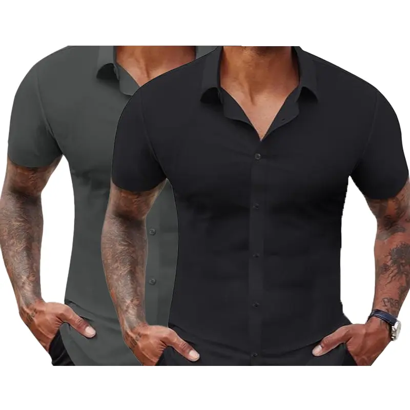Men's Stretch Dress Shirts Short Sleeve Slim Fit