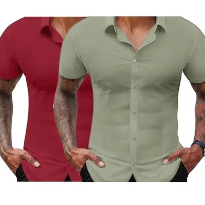Men's Stretch Dress Shirts Short Sleeve Slim Fit