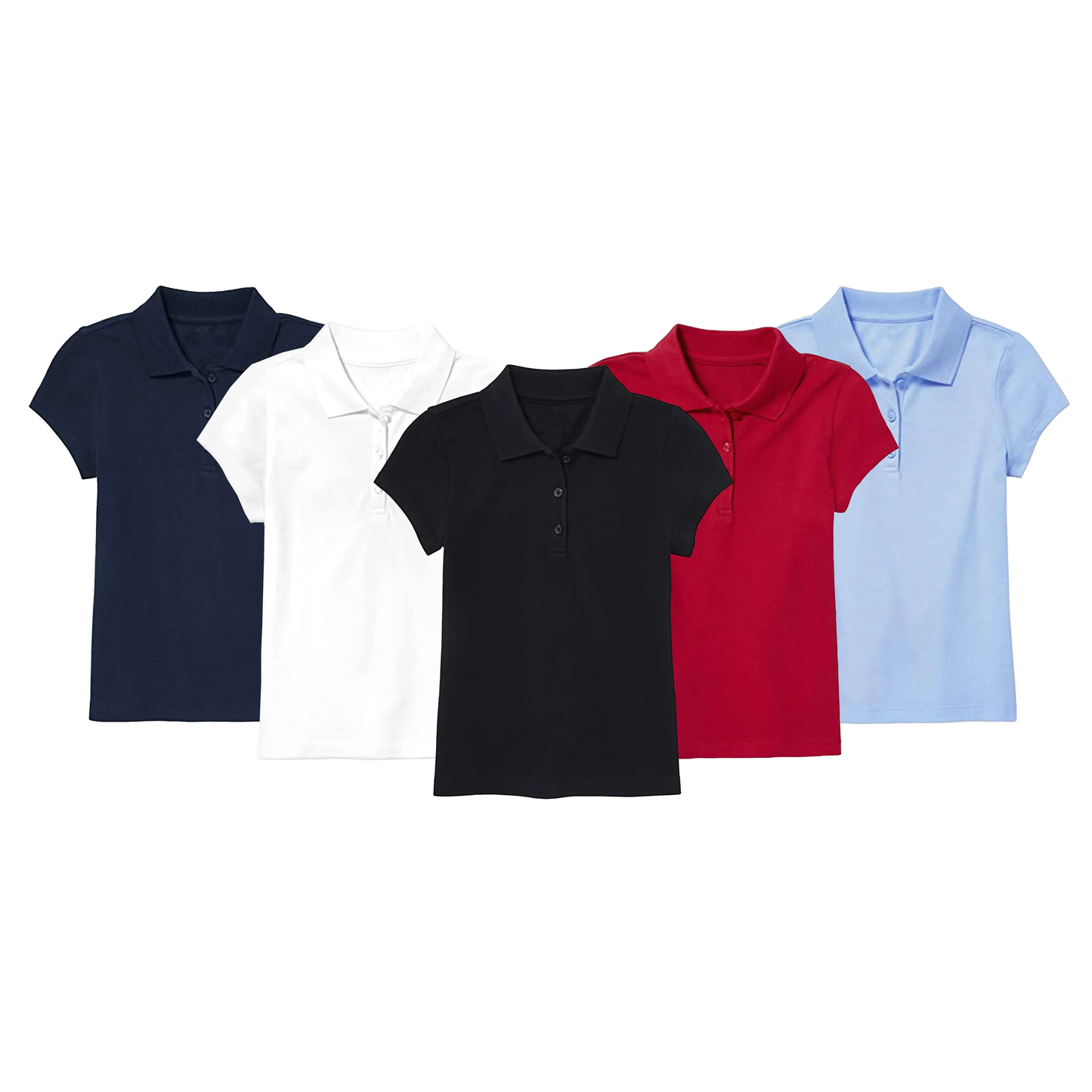5 Pack Girls Short Sleeve Stretch Pique Polo Shirts School Uniform