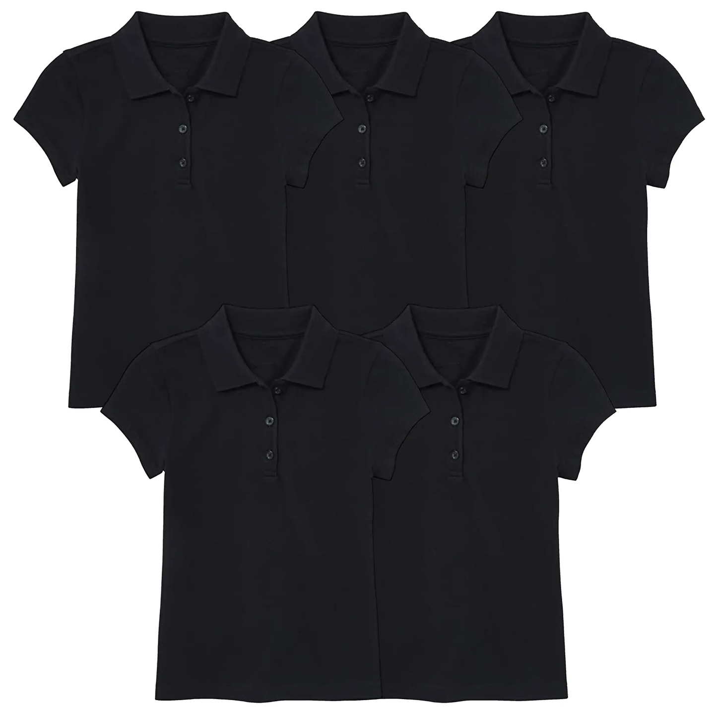 5 Pack Girls Short Sleeve Stretch Pique Polo Shirts School Uniform