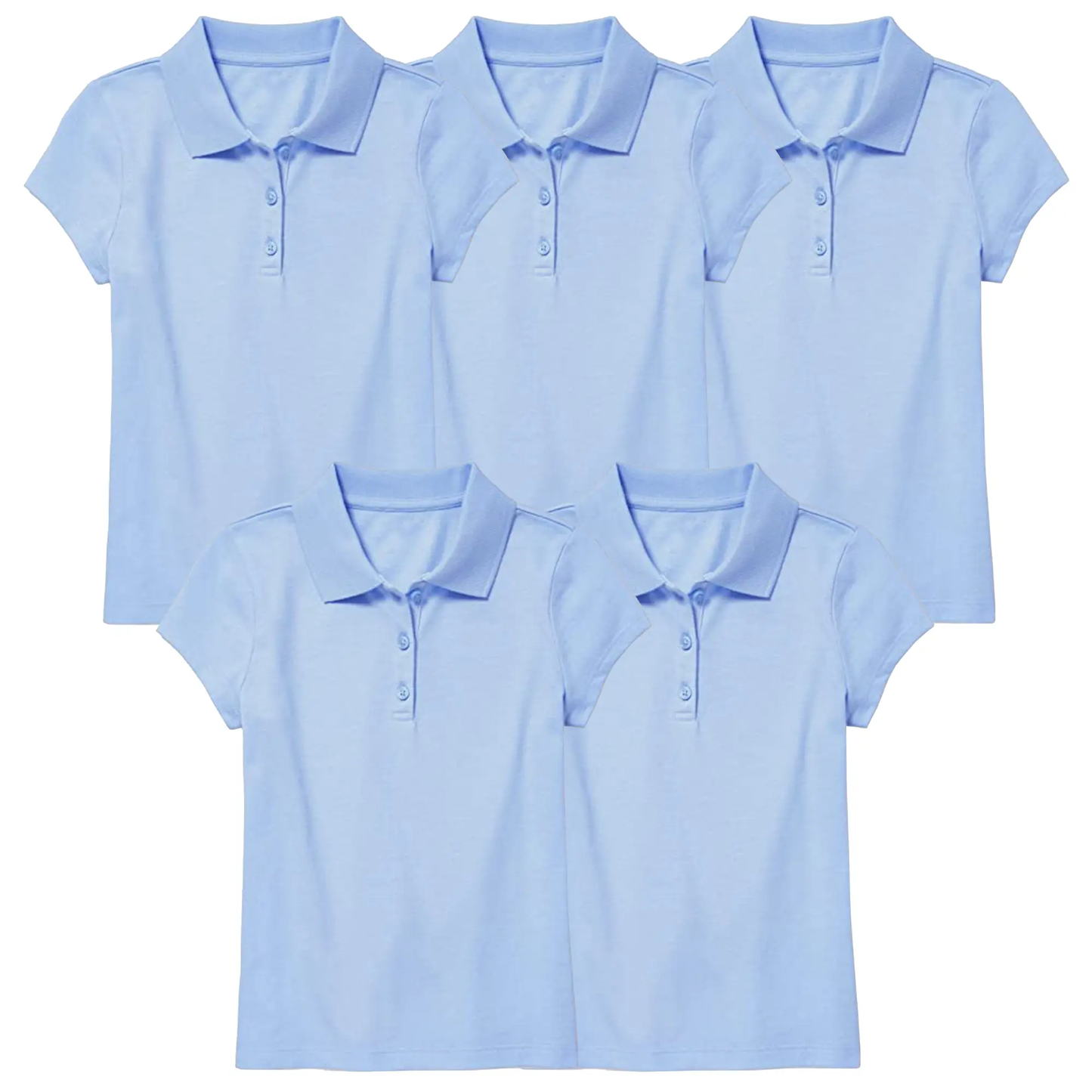 5 Pack Girls Short Sleeve Stretch Pique Polo Shirts School Uniform