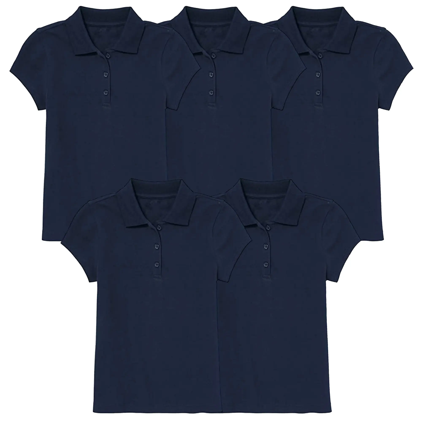 5 Pack Girls Short Sleeve Stretch Pique Polo Shirts School Uniform