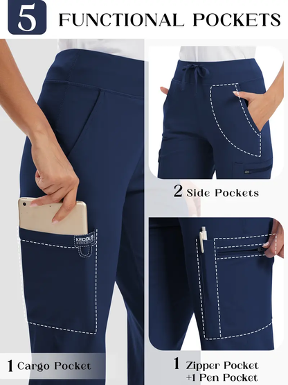 High Rise Yoga Scrub Pants Women - Straight Leg Uniform Pants with Cargo Pocket