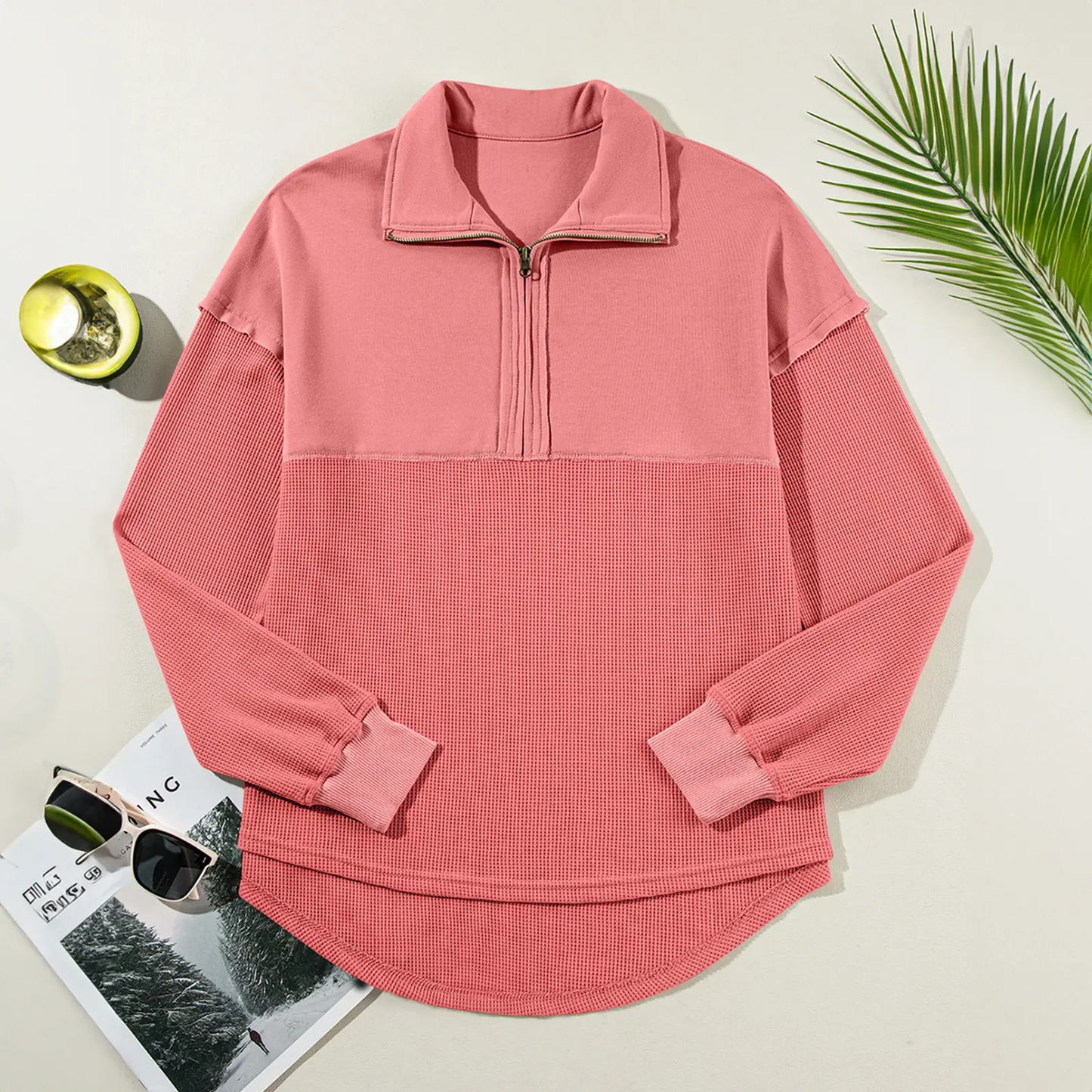 Women's Half-Zip Waffle Knit Tops