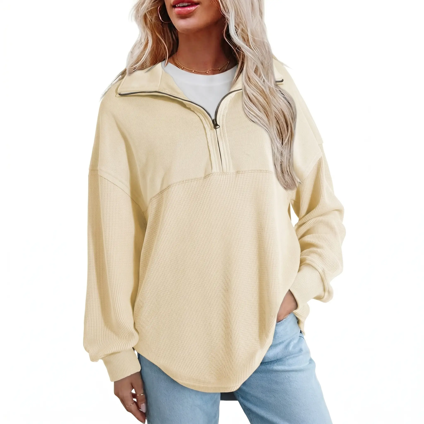 Women's Half-Zip Waffle Knit Tops