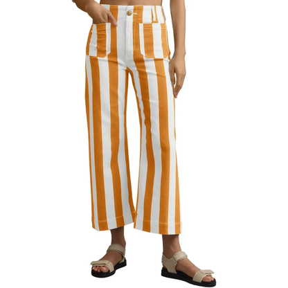 Womens Cropped Striped Jeans with Pockets