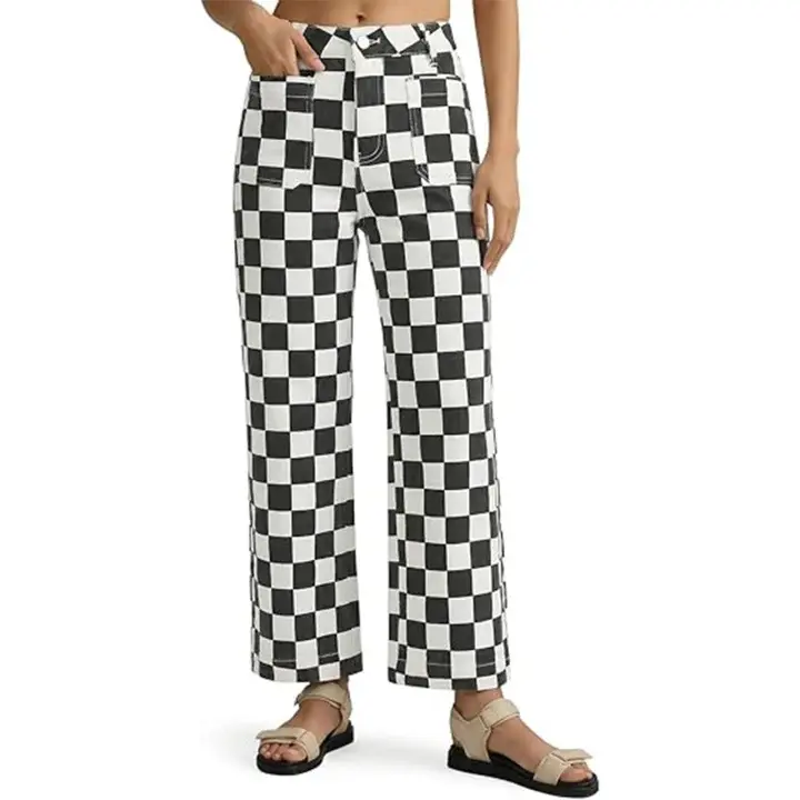 Womens Cropped Striped Jeans with Pockets