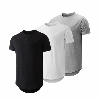 Mens 3 Pack Cotton Hipster Hip Hop Longline Crewneck T-Shirt