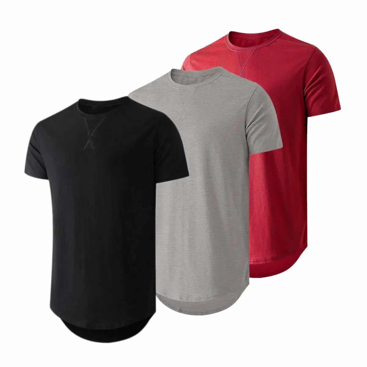 Mens 3 Pack Cotton Hipster Hip Hop Longline Crewneck T-Shirt
