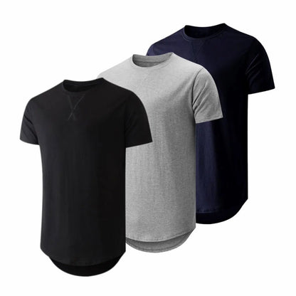 Mens 3 Pack Cotton Hipster Hip Hop Longline Crewneck T-Shirt