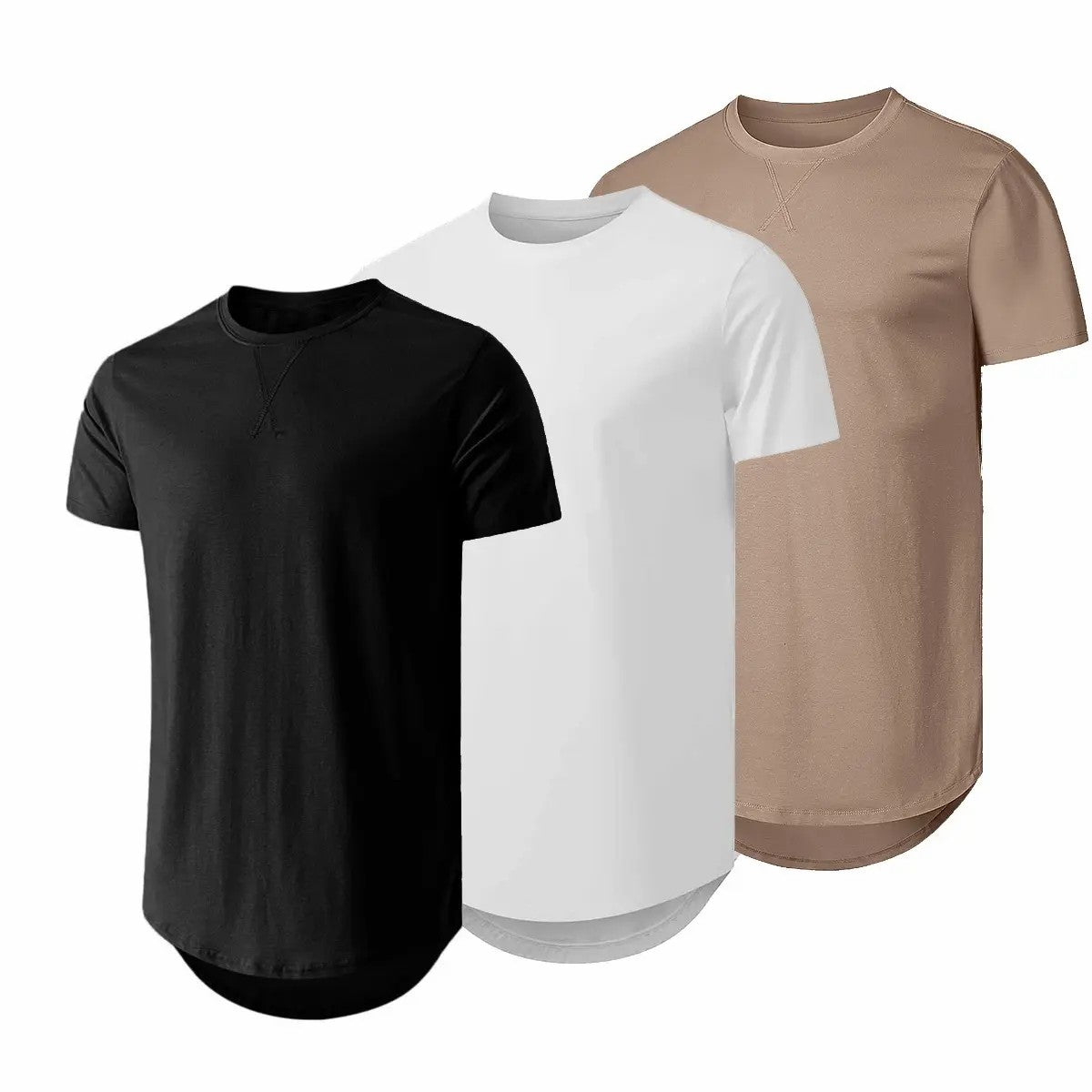 Mens 3 Pack Cotton Hipster Hip Hop Longline Crewneck T-Shirt