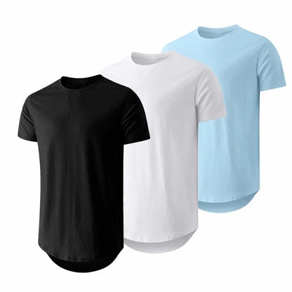Mens 3 Pack Cotton Hipster Hip Hop Longline Crewneck T-Shirt