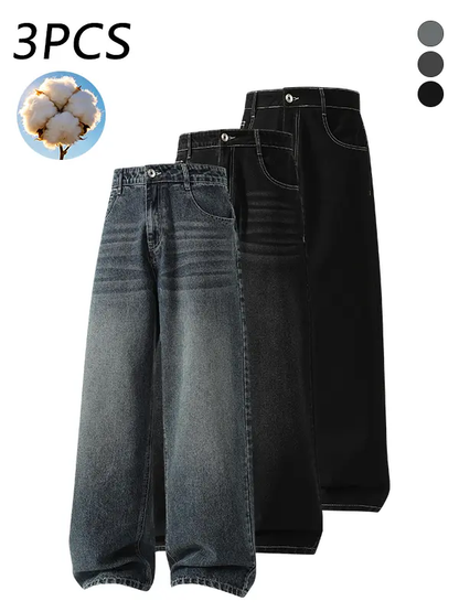 3-pack men’s cotton wide-leg jeans