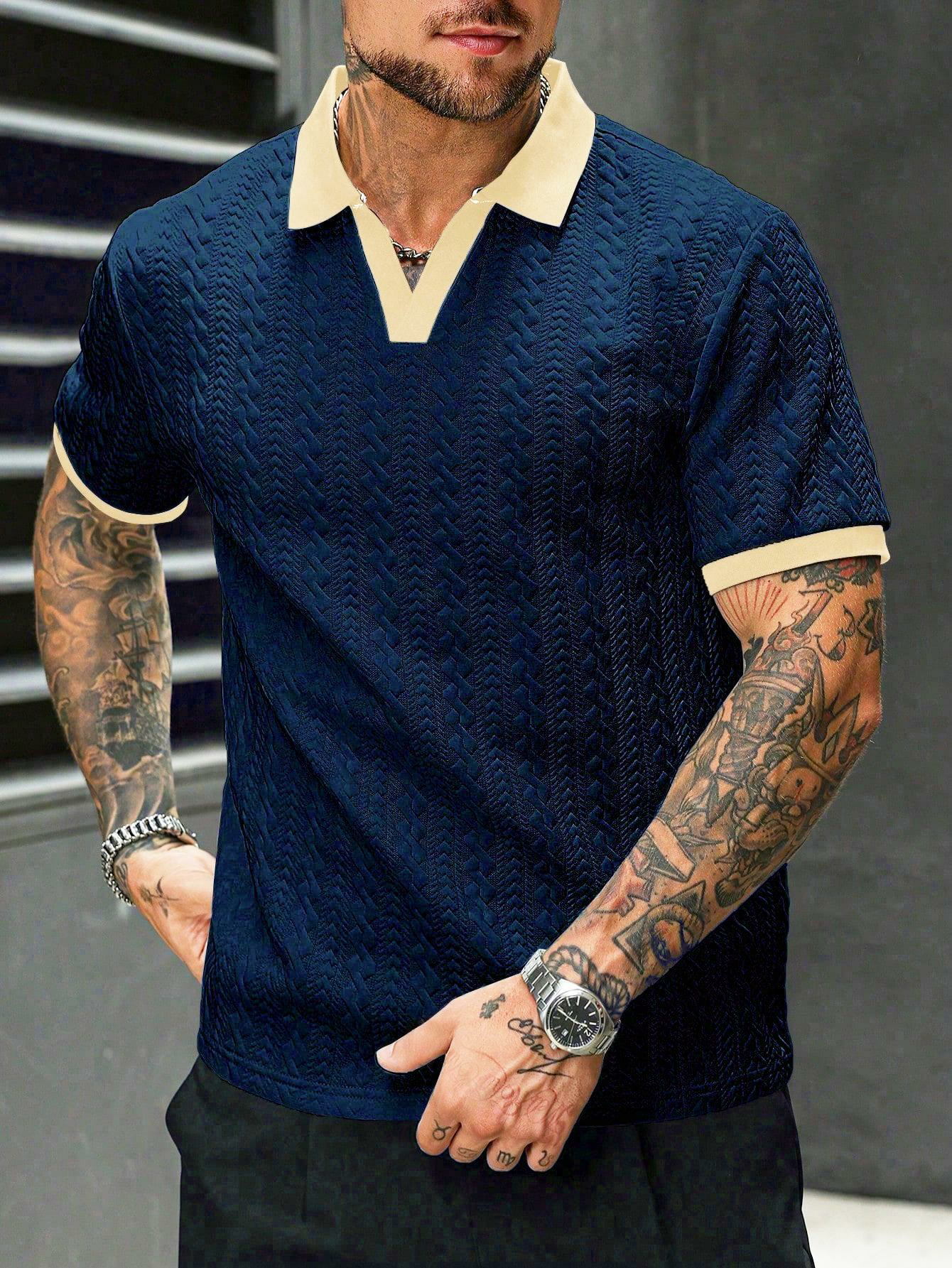 Men's Contrast Knit Polo Shirt