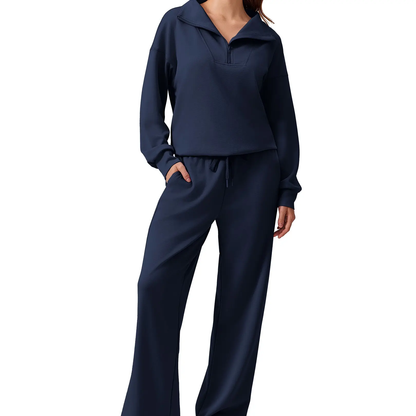 Women's 2 Piece Workout Set - Half Zip Pullover & Jogger Pants Activewear Outfit