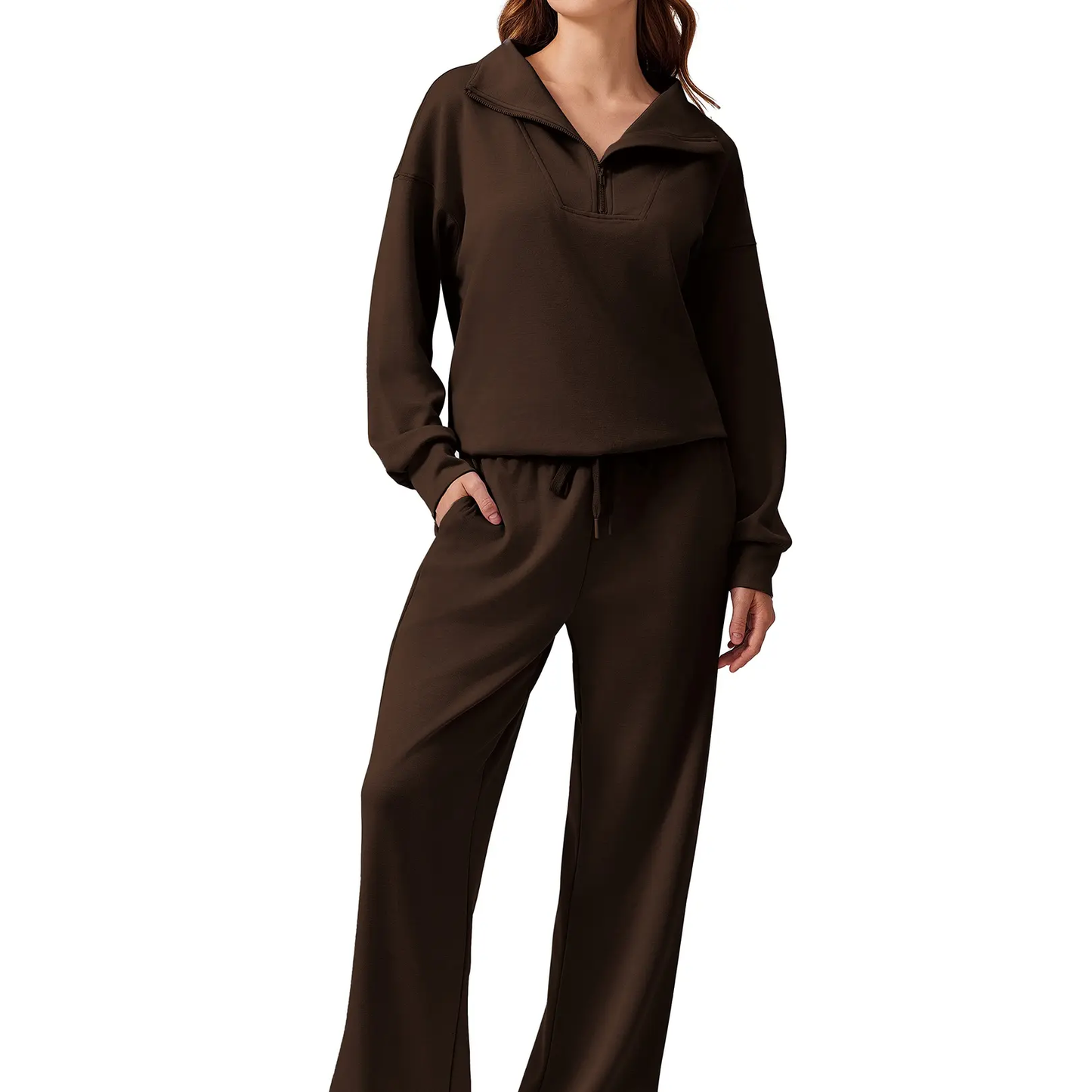 Women's 2 Piece Workout Set - Half Zip Pullover & Jogger Pants Activewear Outfit