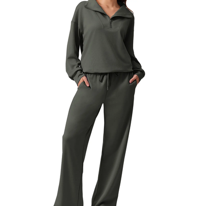 Women's 2 Piece Workout Set - Half Zip Pullover & Jogger Pants Activewear Outfit
