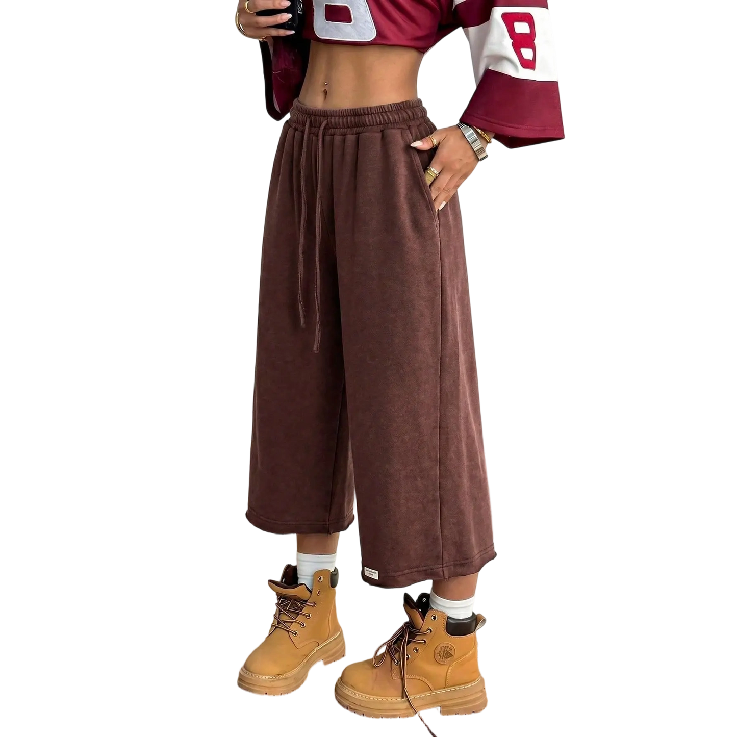 Women's Washed Wide Leg Sweat Shorts with Pockets