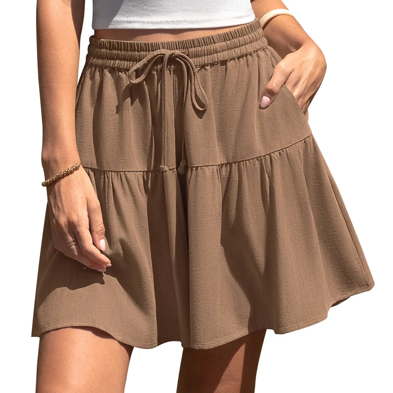 【LAST DAY SALE】Womens Linen Blend Wide Leg Flowy Culotte Shorts