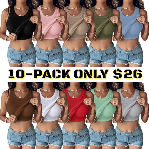 Round Neck Built-in Bra Ribbed Tank Top