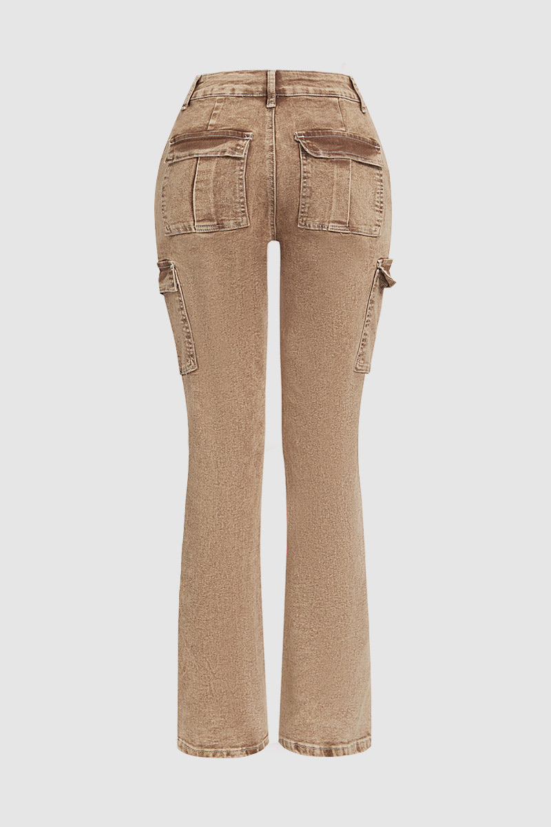Wash Flap Pocket High Rise Bootcut Cargo Pants