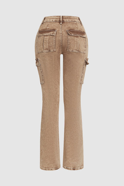 Wash Flap Pocket High Rise Bootcut Cargo Pants