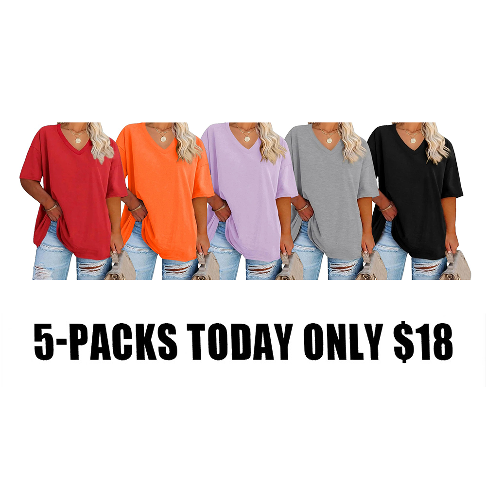 Women's Plus Size V Neck T Shirts Loose Fit Cotton Tunic Tops
